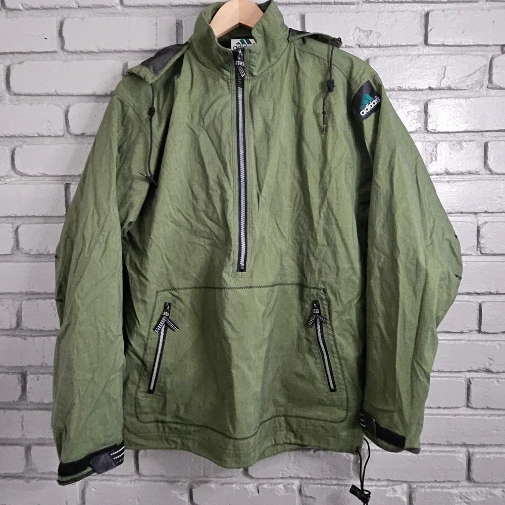 Vtg Adidas Equipment Anorak Jacket Olive Green‎ Half Zip Hooded Mens Medium 90s